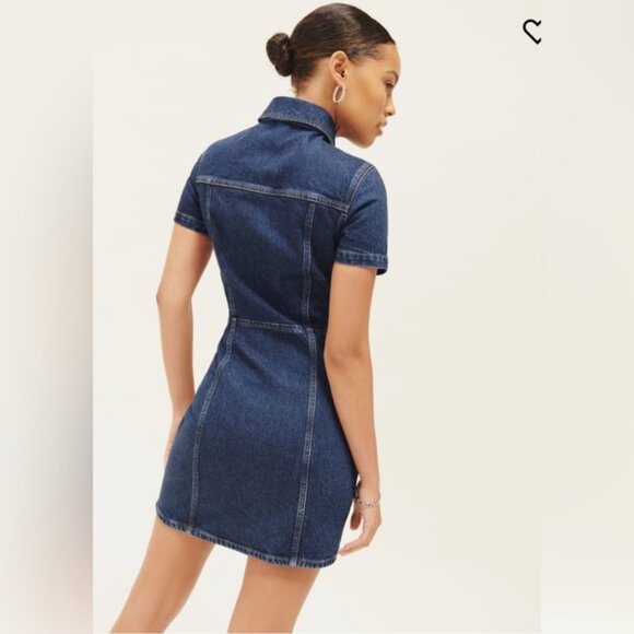 NWT Reformation Kent Denim Mini Dress in Rockaway Blue Size 6 - Picture 4 of 10